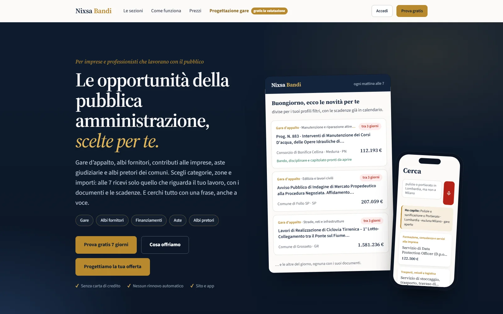 Nixsa Bandi: la home con l’email del mattino e la ricerca a voce sul telefono