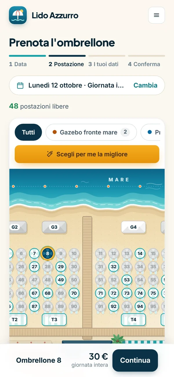 Nixsa Beach: prenotazione dell’ombrellone dal telefono, sulla mappa della spiaggia