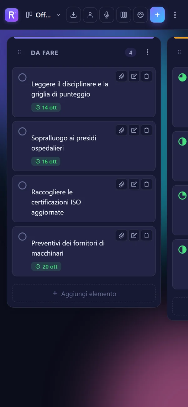 Ratio sul telefono: le liste impilate con scadenze e avanzamento